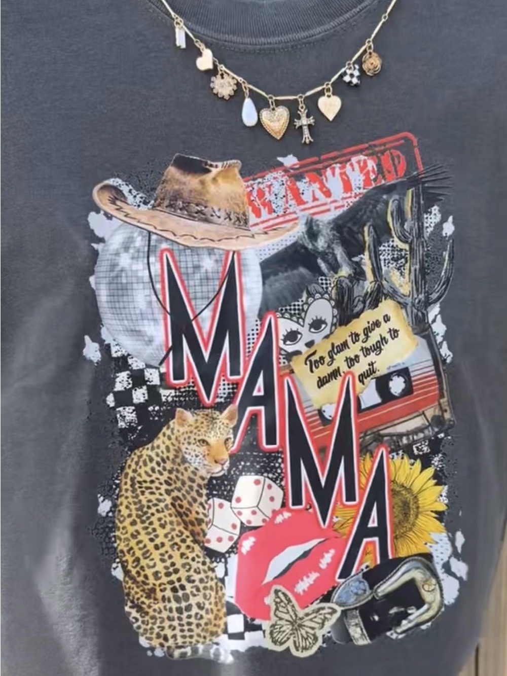 Graphic 'MAMA' Tee with Leopard & Floral Motifs